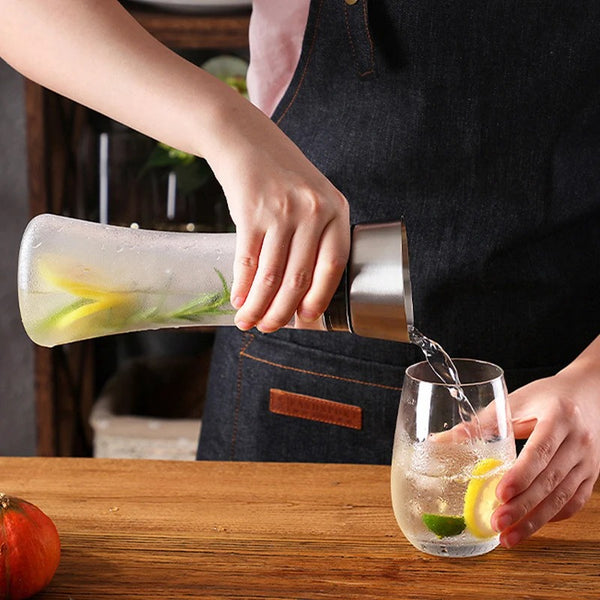 KTQUICK Carafe à Eau En Verre 3L - Grand Pichet Avec Couvercle Inox Pétale, Idéale Pour Fêtes Et Familles Nombreuses