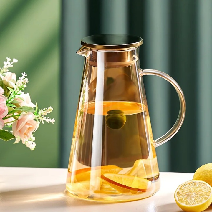 Carafe En Verre Transparent Avec Poignée Confortable - Verseuse étanche Pour Eau, Jus, Thé - Idéale Famille, Réceptions - 5